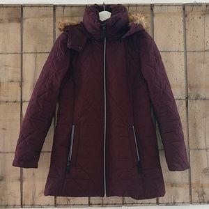 Burgundy Quilted Winter Coat